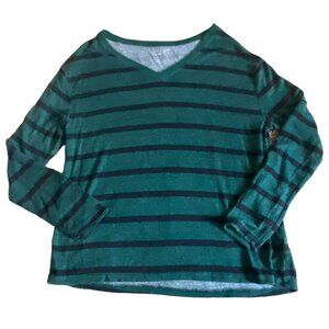 Maurices 24/7 Womens Striped V-Neck Blouse-Green-Size L-GUC